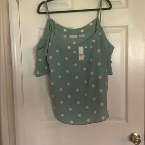 Cold shoulder polka dot top